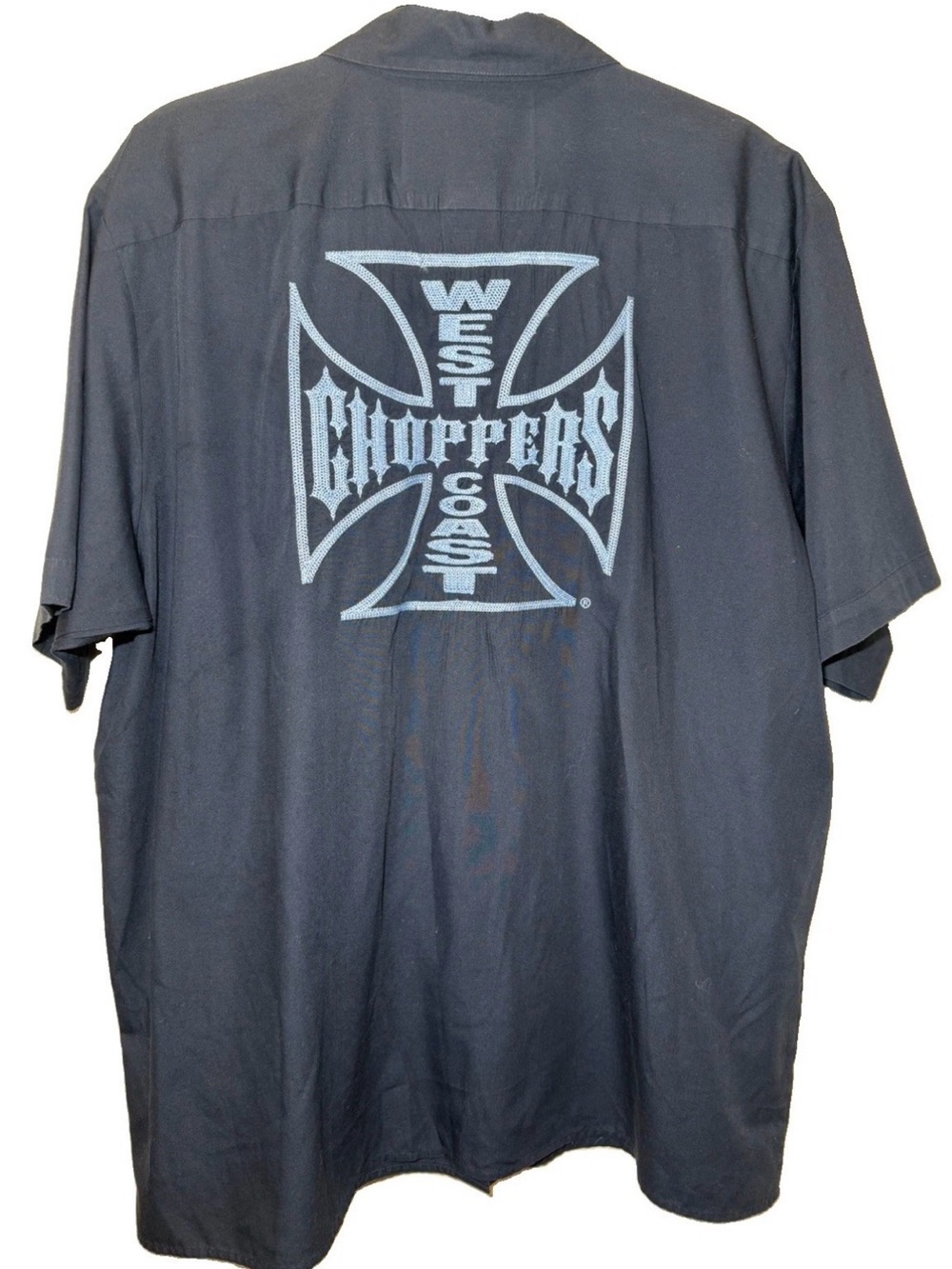 Vintage West Coast Choppers Motorcycle Jesse James Navy Work Wear Shirt Size XL